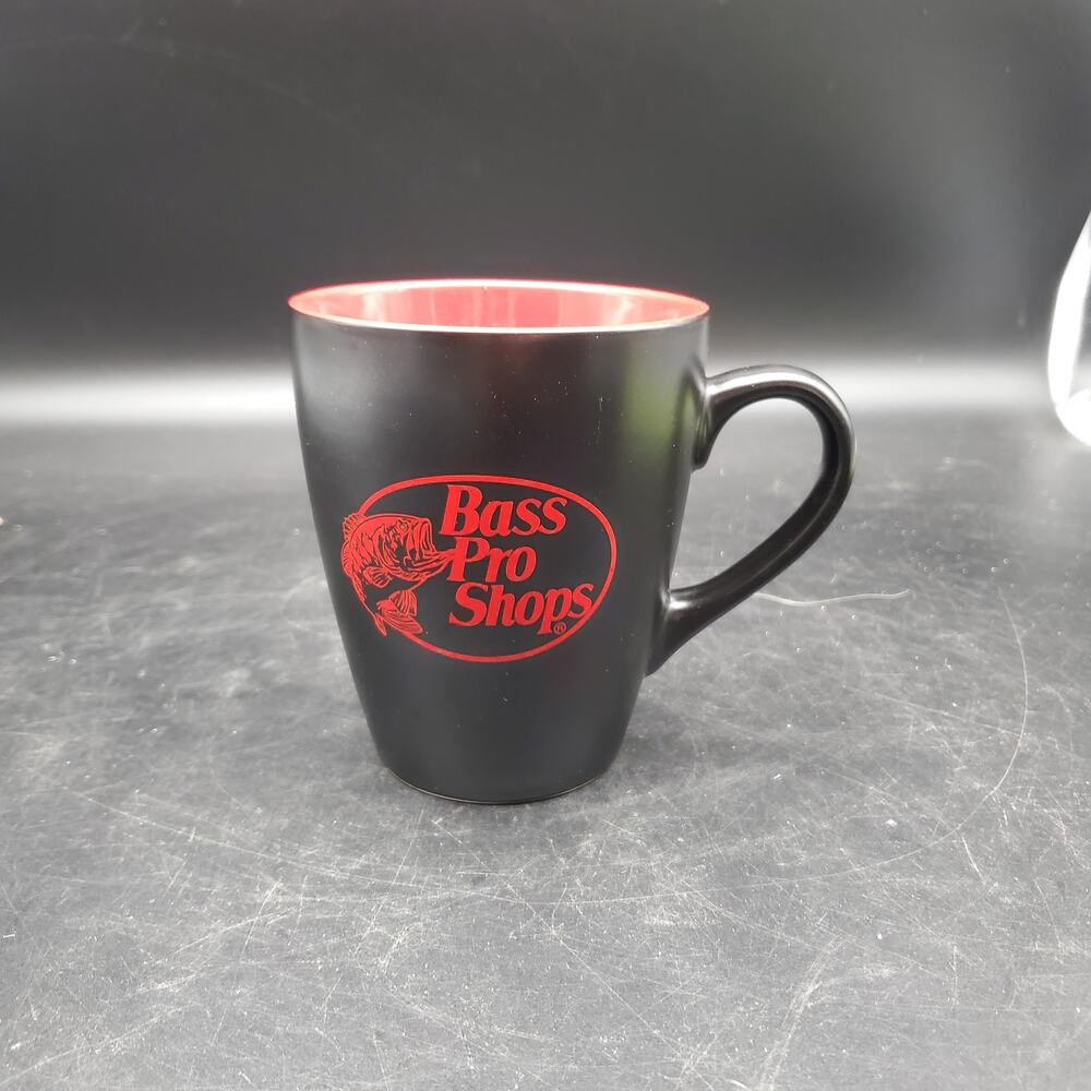 Bass Pro Shops 22 oz Black Red Coffee Mug Ceramic Fishing Cup Matte Logo 2019
